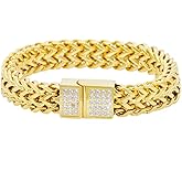 Blackjack Jewelry Polished 18k Gold Plated 316 Stainless Steel Double Franco Link CZ Bracelet