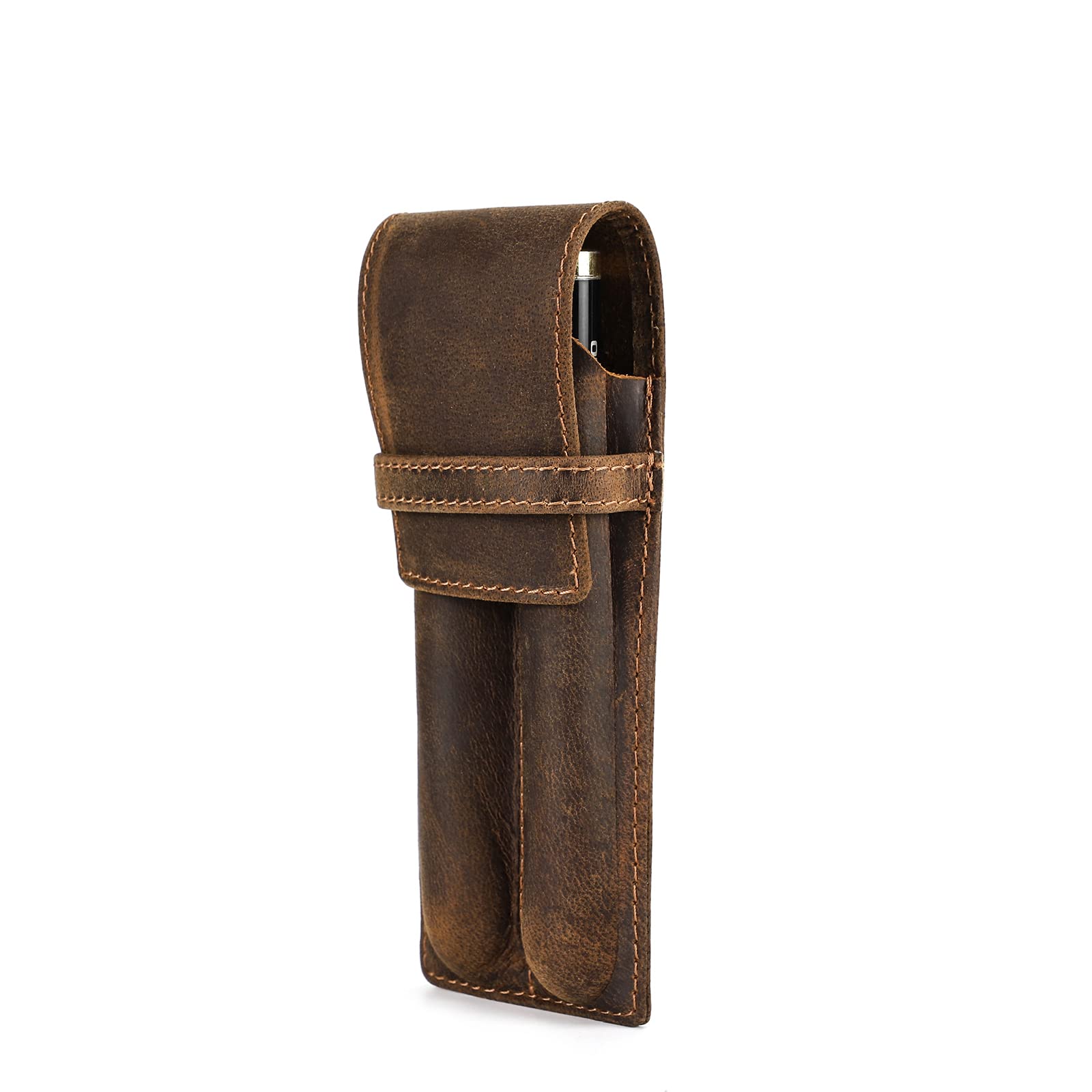 Hiram Pen Protective Sleeve for 2 Fountain Pens Vintage Handmade Genuine Leather Pen Case Cover Pen Protector