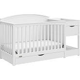 Graco Bellwood 5-in-1 Convertible Crib &amp; Changer with Drawer, White | GREENGUARD Gold Certified, Full-Size Storage Drawer, Converts to Toddler Bed, Daybed and Full Bed, Crib with Changing Table