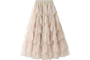 Dirholl Women's A-Line Fairy Elastic Waist Tulle Midi Skirt