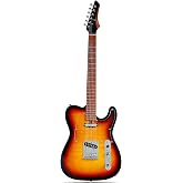 Leo Jaymz TL Electric Guitar - Flame Maple Top, Mahogany Body, Maple Neck - Alnico V Pickups, Locking Tuners - Solid Choice for Beginners &amp; Intermediate Players (Sunburst)
