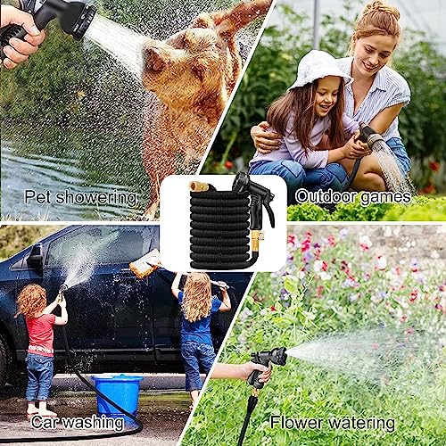 Expandable Garden Hose 75ft Flexible Water Hose Pipe with 8 Modes Spray Gun and 1/2 to 3/4 Inch Solid Brass Fittings for Gardening Yard Cleaning and Outdoor Car Washing Leak Proof Design