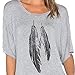 Haola Womens Funny Printed Feather Graphic T Shirts Loose Tops Juniors Tees Grey M