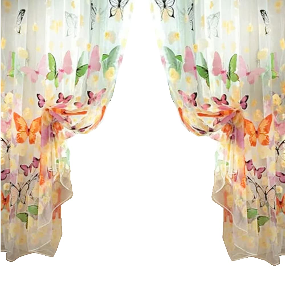 NA 100 x 200 CM Butterfly Pattern Shadow Curtain Grommet Window Curtain Embroidery Net Curtain for Living Room Bedroom Coffee Shop