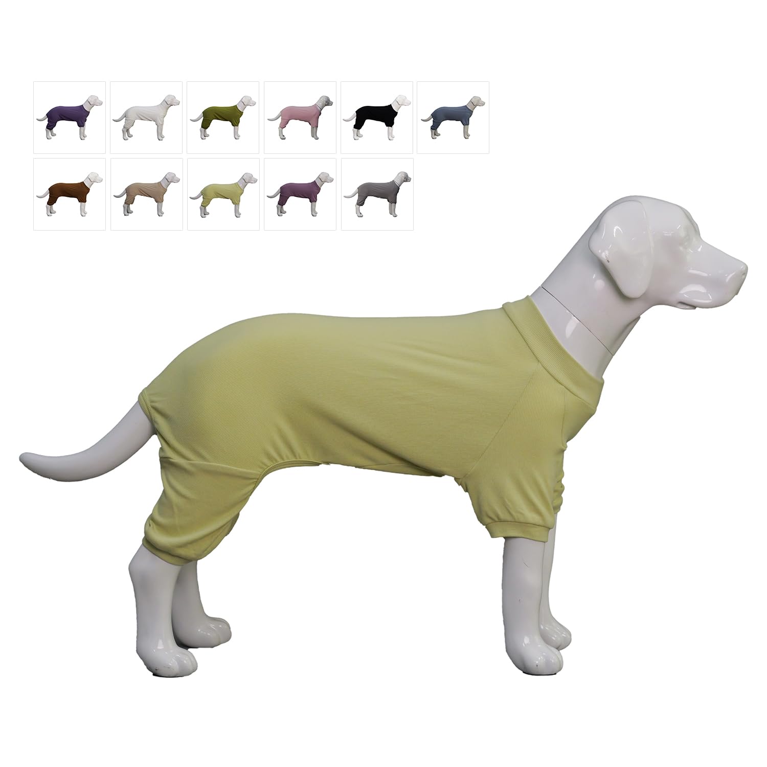 Lovelonglong Ribbed Dog Pajamas Cotton Knitted Dog Jumpsuits 4 Legged All Season Warm Pet Bodysuits for Large Medium Small Dogs Chartreuse M