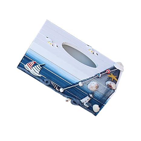 MagiDeal Maritime Holz Deko Kosmetiktücherbox Segelboot Leuchtturm Möwe Shell