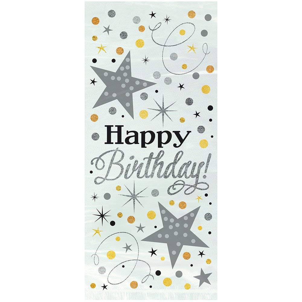 Unique Party 58280 - Foil Silver Glittering Birthday Cellophane Bags, Pack of 20