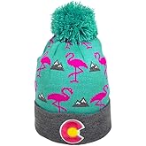 YoColorado Flamingo Colorado Pom Pom Beanie - Mountain Beanies Winter Hats for Men or Women, Warm Stocking Stuffers Ski Caps
