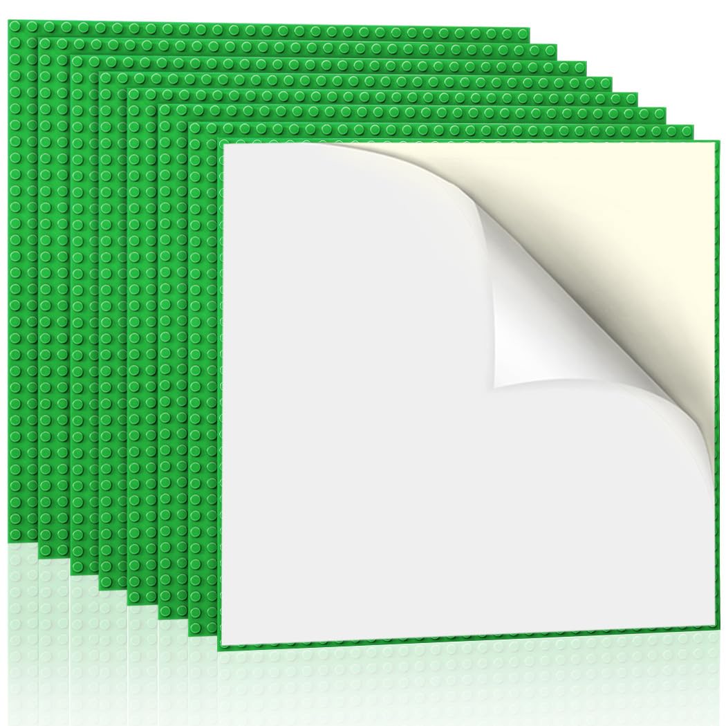 Lekebaby 8 Pack Peel and Stick Base Plates, 10"x10" Classic Self-Adhesive Building Boards - Compatible with Major Brands, Sturdy Stacking Play Table Top, Green — image 1