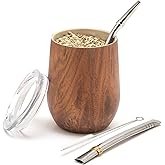 BALIBETOV Premium Stainless Steel Yerba Mate Gourd Set, 5 Pcs Including 12 oz Gourd with Lid, 2 Bombillas, Cleaning Brush | BPA Free, Insulated
