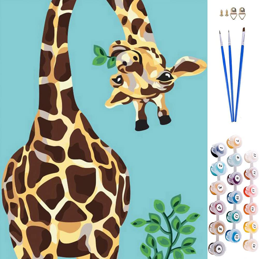 ABEUTY Paint by Numbers Kits Cute Giraffe, Easy Deer DIY Number Painting Canvas Wall Art 40x50cm, No Frame