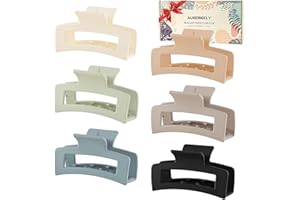Auseibeely 6 Pack Square Claw Clips, Hair Clip for Women Girls, 3.5" Medium Non-slip Hair Clips, Rectangular Claw Clip,Strong Hold Matte Jaw Claws for Thin/Medium, Christmas Gifts