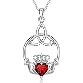 Seiyang Celtic Claddagh Necklace 925 Sterling Silver Celtic Heart Claddagh Pendant Necklace with Birthstones Irish Jewelry Gifts for Women