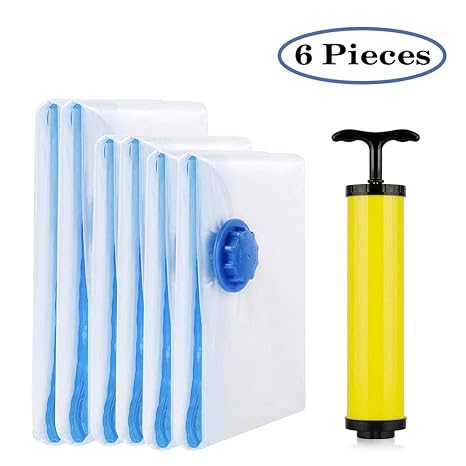 KOROSTRO Vakuumbeutel, Reise Vakuumbeutel 6 Stück Staubsauger Aufbewahrungsbeutel Wiederverwendbar, Hochwertige Doppel-Reißve