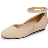 DREAM PAIRS Women's Dress Flats Ballet Low Wedge Round Toe Ankle Strap Comfortable Casual Flats Shoes