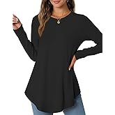 JUSTFASHIONNOW Womens Long Sleeve Shirts Crew Neck Casual Basic Blouse Flowy Loose Tunic Tops Fall Fashion 2025