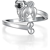 CVRAVO Pug Gifts for Pug Lovers 925 Sterling Silver Pug Ring Dog Jewelry Gifts for Women