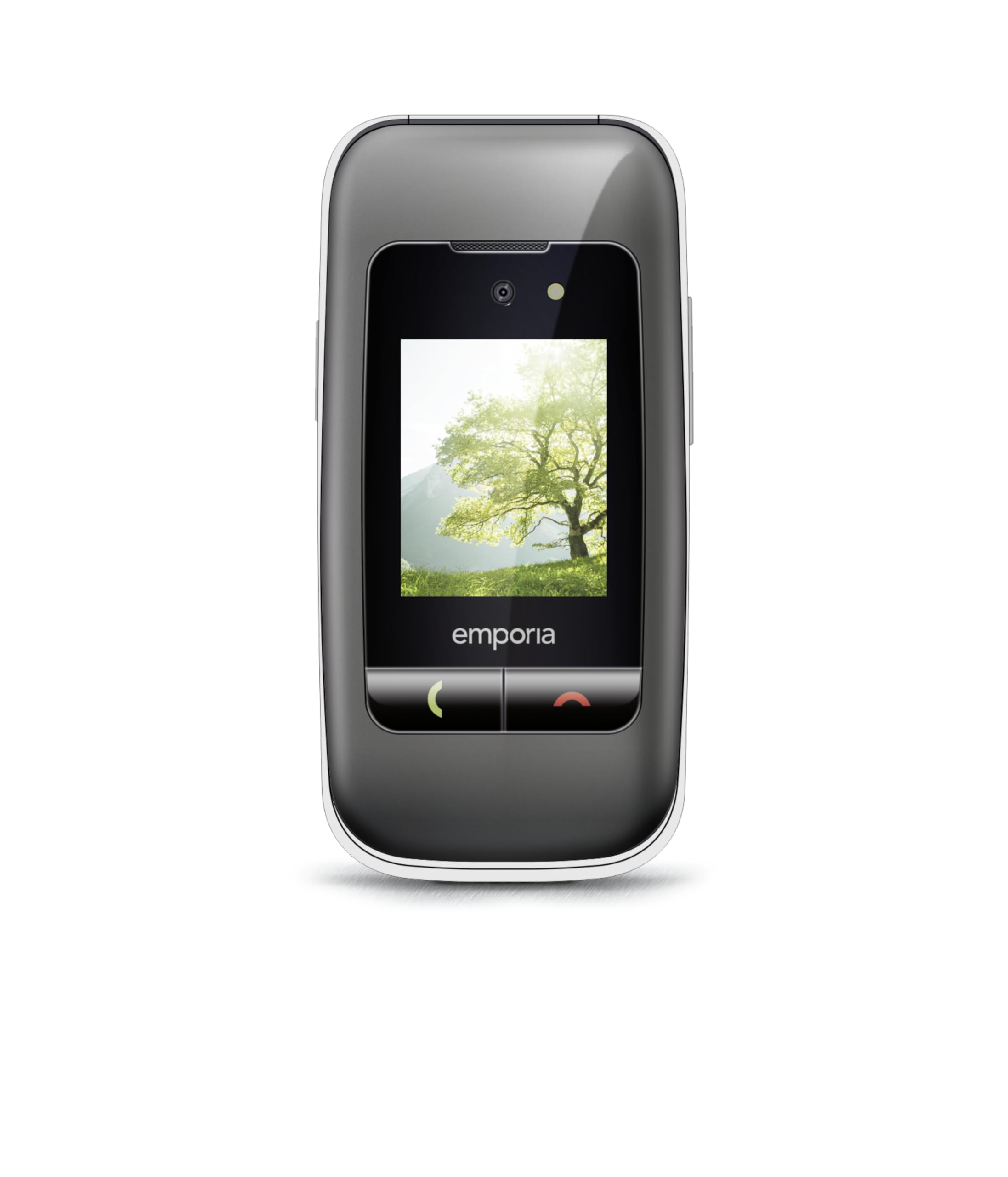 emporiaONE, Seniorentelefon, Klapphandy ohne Vertrag, Handy mit Notruftaste, 2,4 Zoll Display, Silber/Silbergrau