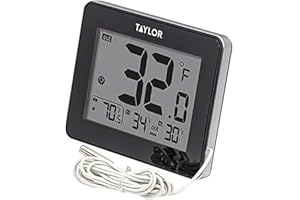 Taylor Wired Digital Indoor Outdoor Thermometer with LED Display, Wired Probe Sensor for Home, Greenhouse, Nursery, and Indoor Use, White Housing