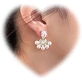 W WEILIRIAN Bohemian Square Crystal Earrings Pearl Drop Dangle Earrings Rhinestone Stud Earrings Cz Pearl Earrings Pearl Bridal Wedding Earrings Jewelry for Women