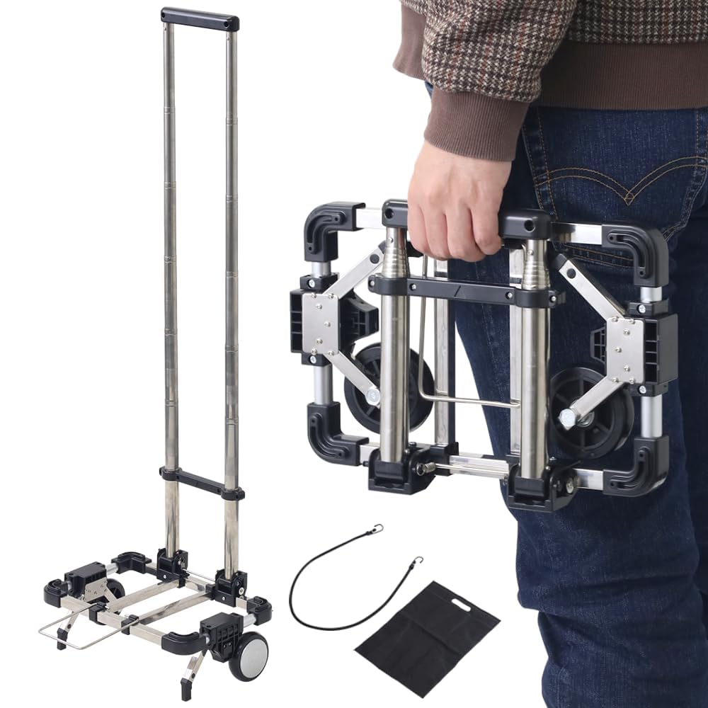 Photo 1 of Japard Luggage Cart with 2 Wheels Foldable, Portable Travel Dolly Compact Airport, Loadable up to 55 lbs, Small Folding Carrying Cart (Silver & Black)