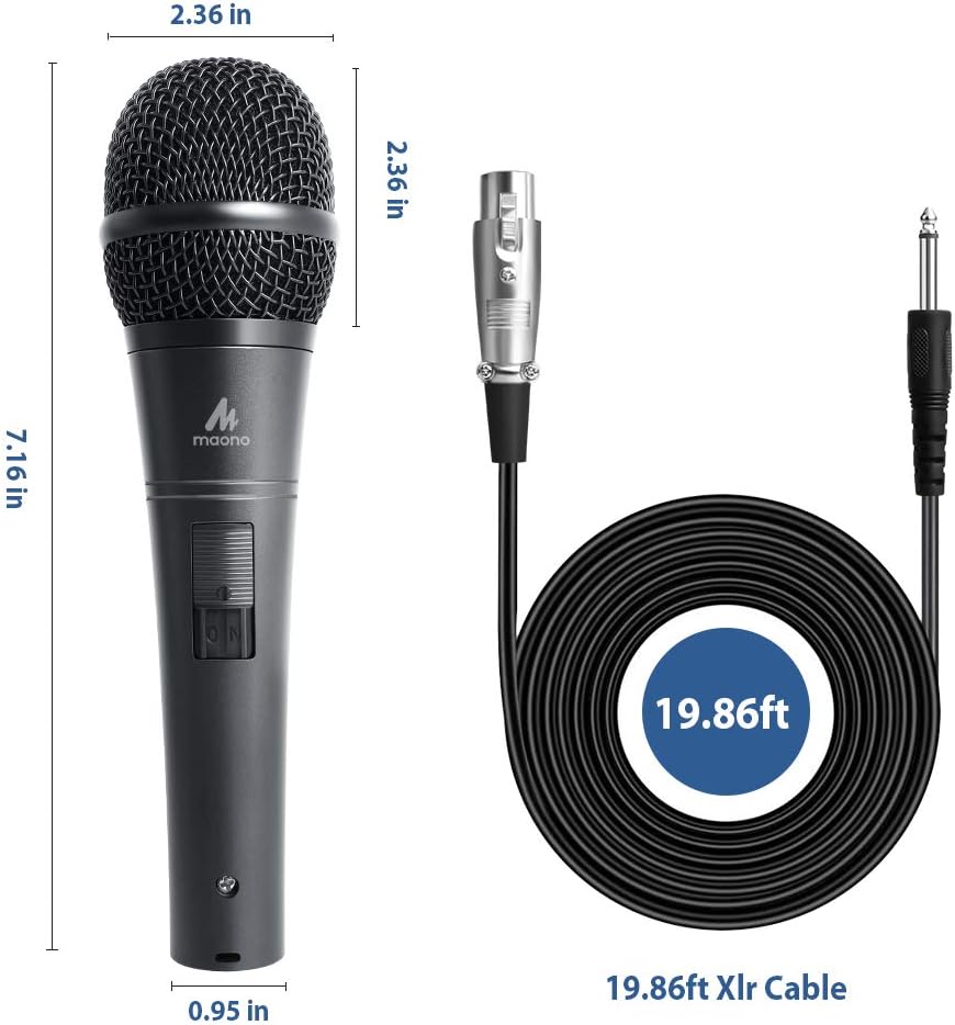 Dynamic Karaoke Wired Microphone, MAONO AU-K04 Professional Handheld Cardioid Vocal Mic with 19 ft XLR Cable for Karaoke Singing, Speech, Wedding, Stage, Outdoor Activity: Musical Instruments