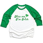 OCURHU Kids St Patricks Day Shirt Boys Girls 3/4 Sleeve Raglan Shirts Cute Irish Shamrock Graphic Tee Tops