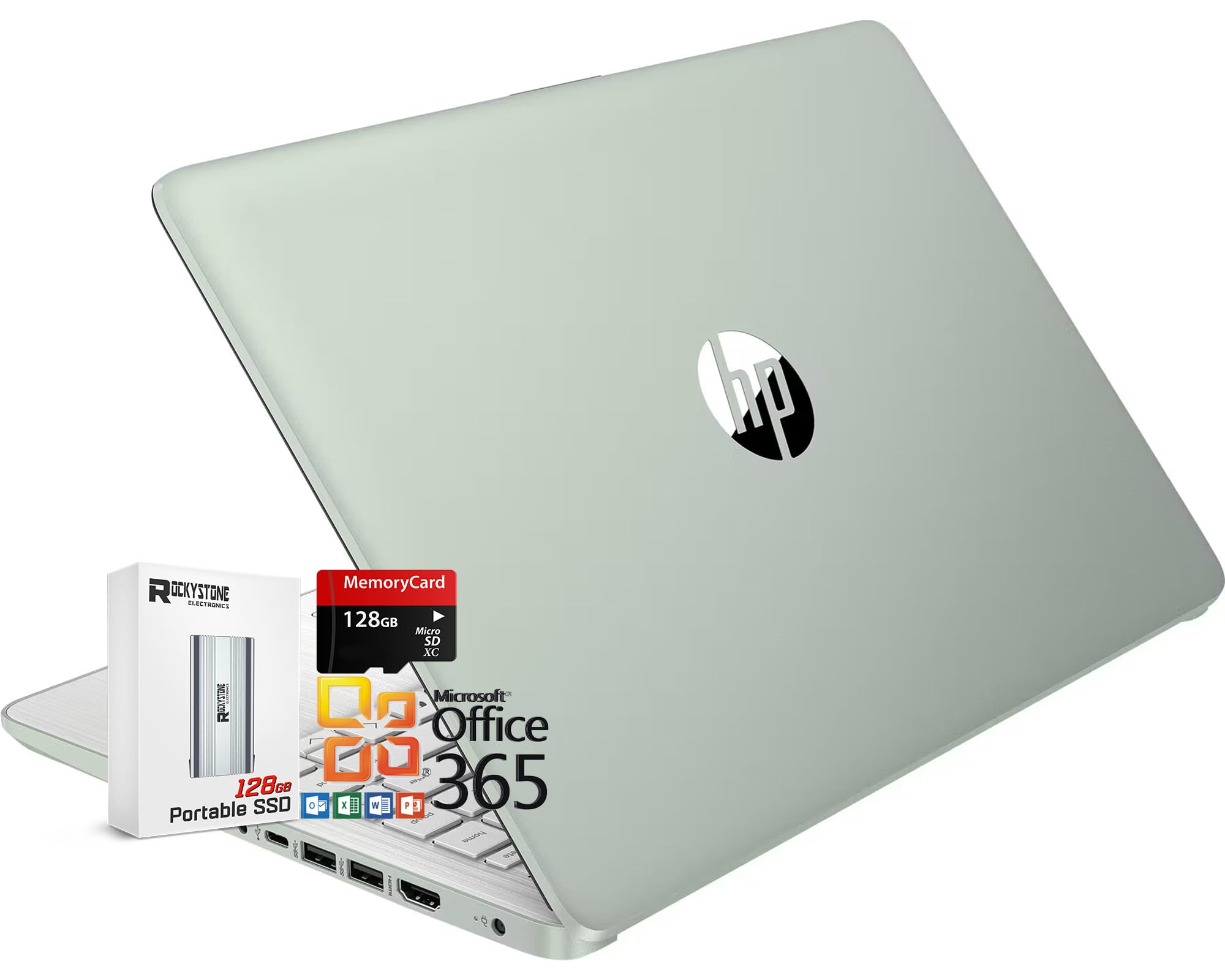 HP 14" HD Thin and Light Laptop, Intel Processor N150(Beat N4120),16GB RAM, 256GB Storage(128GB UFC+128GB MicroSD), Office 365 1-Year, Copilot AI, WiFi 6, BT 5.4, W/128GB PSD, Win11 S, Willow Green