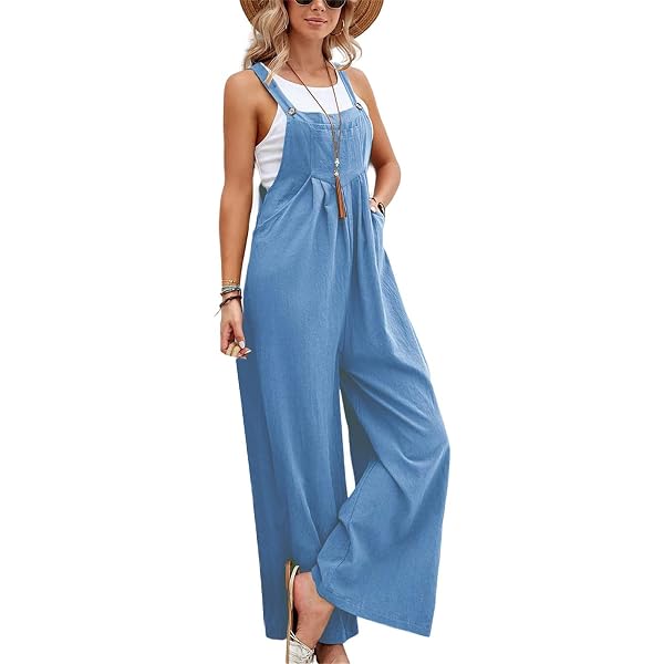 Women's Maternity Jumpsuit - Sleeveless Wide Leg Romper With Adjustable Straps, Pockets, And Belt