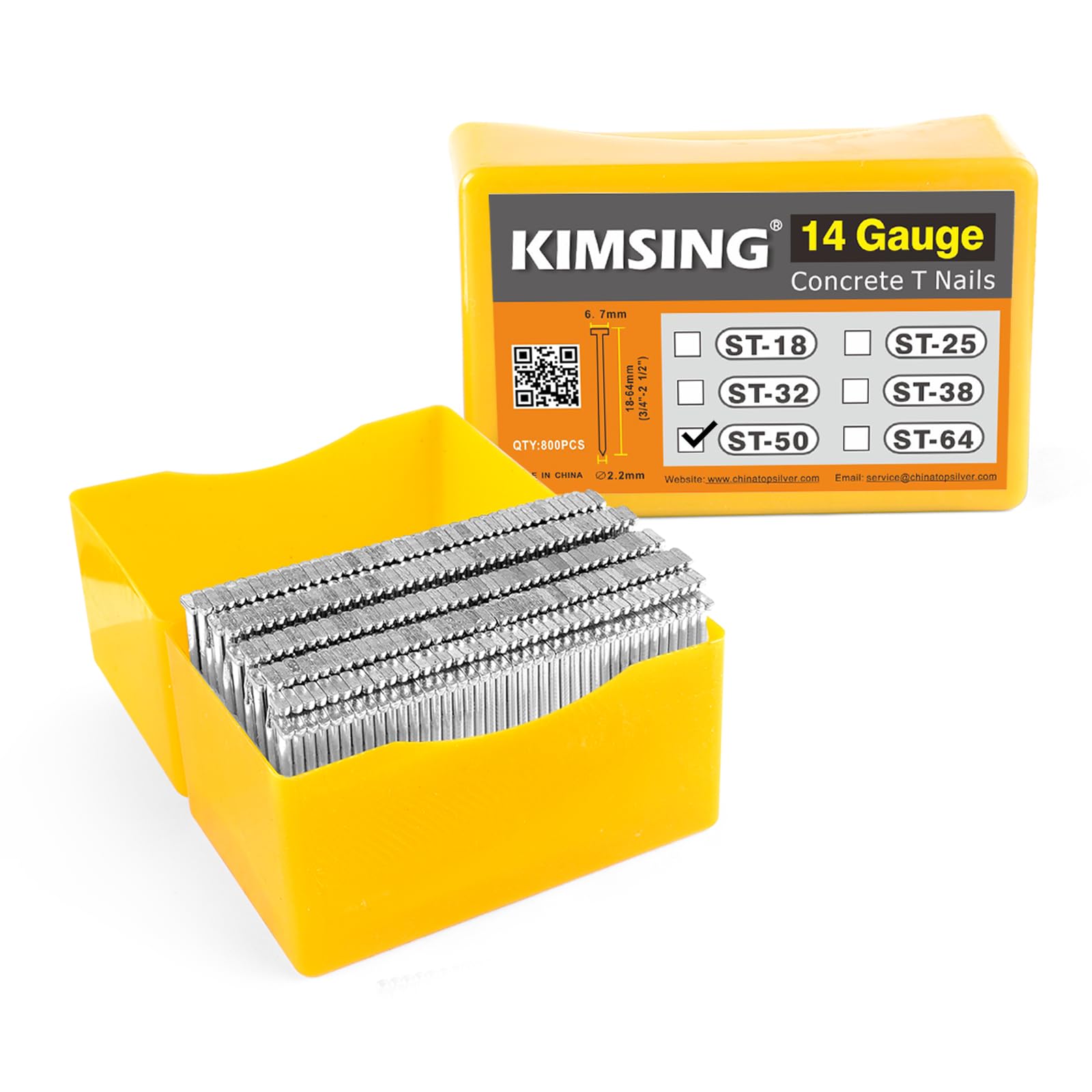 KIMSING 14 Gauge 50mm Hardened Galvanized Finish Nails, 800 PCS/Box, Concrete T-Nails, for Heavy Duty Concrete, Woodworking Nailing, Masonry