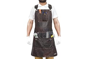 FUERI Heavy Duty Leather Tool Aprons for Men & Women|Tools Shop Work Apron with Adjustable Straps - Comfortable & Durable for Carpenters,Painters,Mechanics
