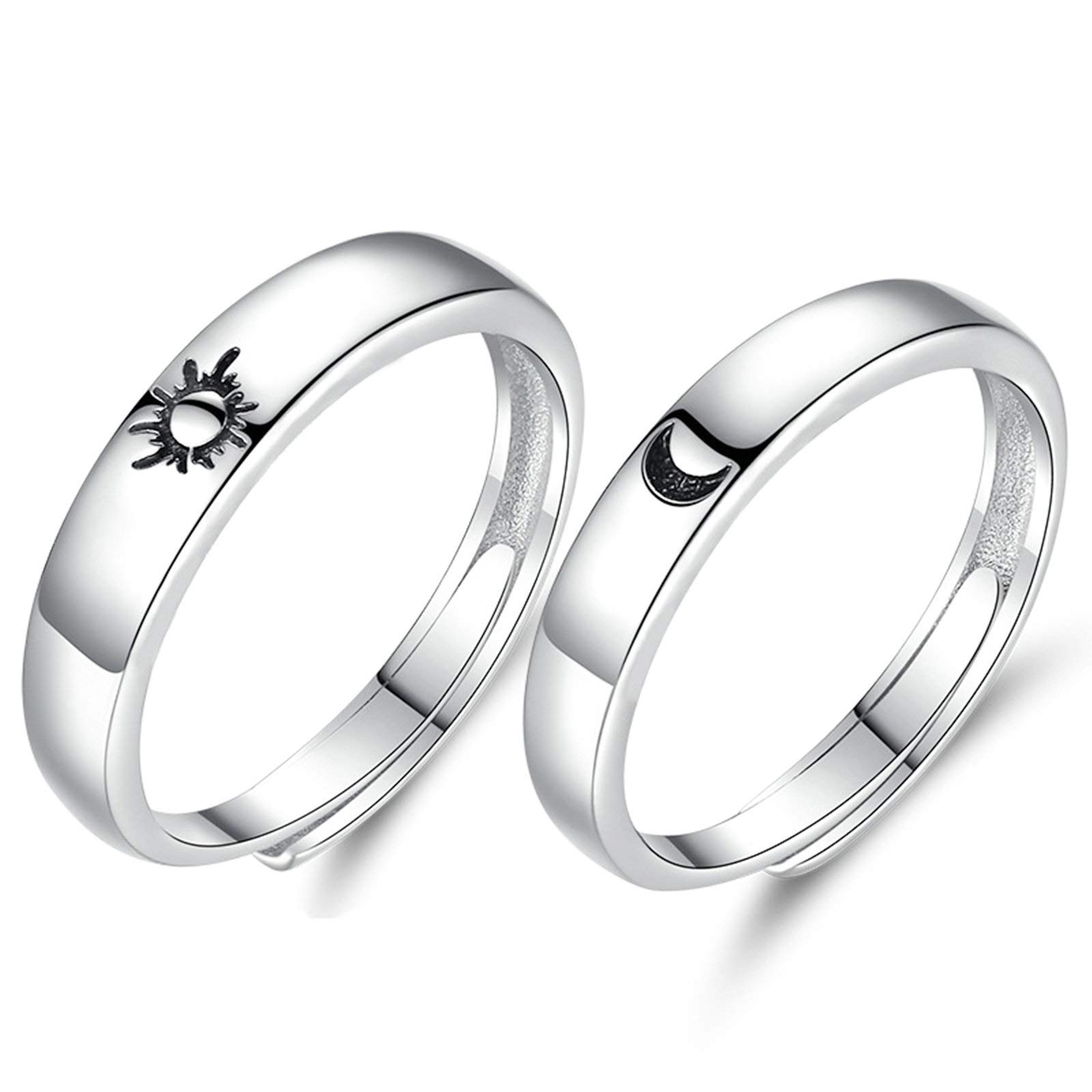 Beydodo 925 Silver Rings Custom Adjustable Sun and Moon Matching Rings Engraved I Love You Couples Rings Wedding, Sterling Silver, no zirconia