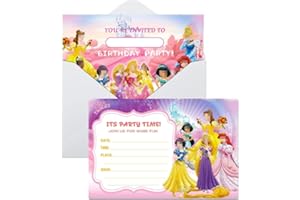 FIGALL Princess Birthday Invitations for Girls, 24 Pack Princess Party Cards. Happy Birthday Invitation for Girls Birthday Party Celebration with Envelopes. Pink Theme Princess Invitations for Party Supplies