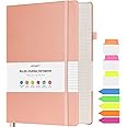 Lined Journal Notebook, Large A5 College Ruled Notebook, 312 Numbered Pages Work Notebook with Index Stickers, 100gsm Thick Paper, Hardcover Vegan Leather Journal for Women Men School Office, Pink