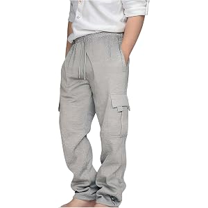 Boys Cargo Sweatpants Baggy Elastic Waist Drawstring Wide Straight Leg Athletic Joggers Sweat Pants with Pockets
