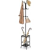 Hoctieon Coat Rack Freestanding, Coat Tree with Umbrella Holder, Metal Coat Rack Stand with 12 Hooks, Standing Coat Hanger St