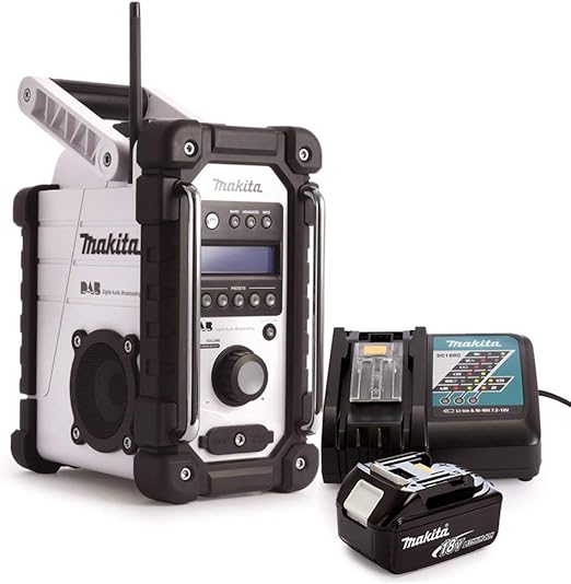 Makita DMR104W White DAB/FM Site Radio with 1 x 4.0Ah Battery & Charger