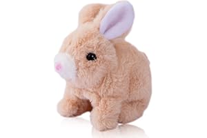 CREJOHY Hopping Bunny Toys for Kids Interactive Toys Bunny Plush Toy Rabbit - Walking Wiggle Ears Twitch Nose Toy Dog Toys Easter Bunny Toys Gifts for Girls Boys Toddlers Birthday (Brown, 7in)