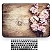 Bizcustom MacBook Air 13(2010-2017, No-Retina) Wood Grain Pink Cherry Blossom Flower Floral Paint Hard Rubberized Shell Clear Bottom Case Keyboard Cover, Model A1466/A1369