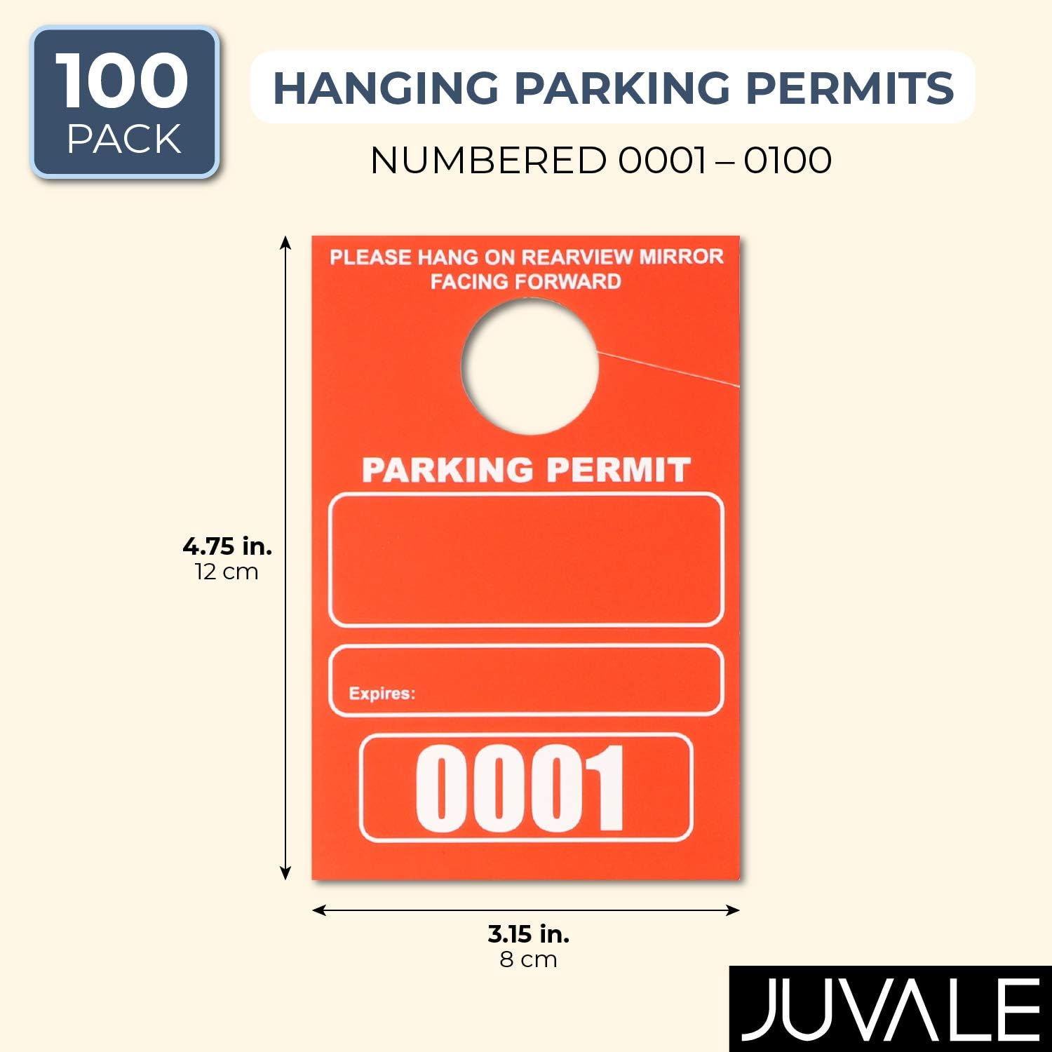 Temporary Hanging Parking Permit for Car Parking Management, Numbered 1-100 (3.15 x 4.75 in, Neon Red) - Image 3