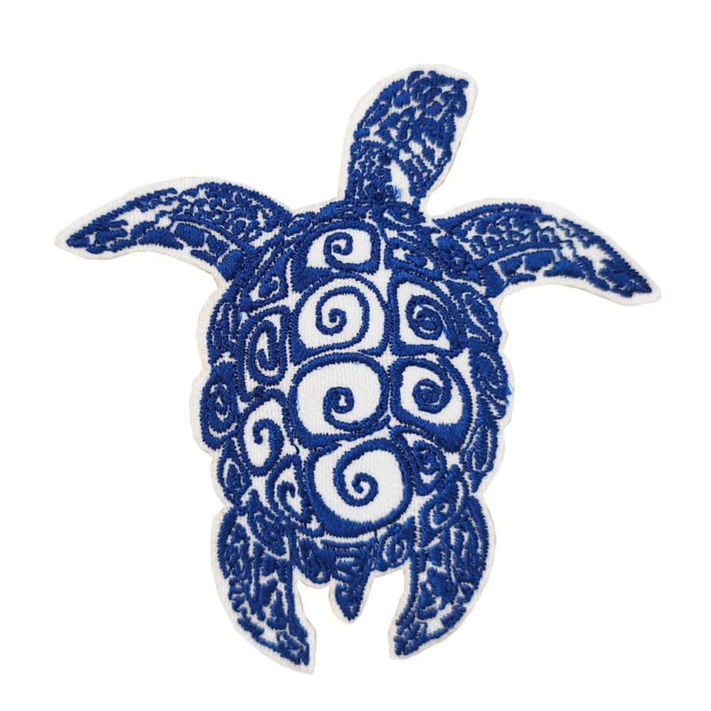 Cute-Patch 2.5'' Blue Sea Turtle Embroidered Iron on patch Tribal Design