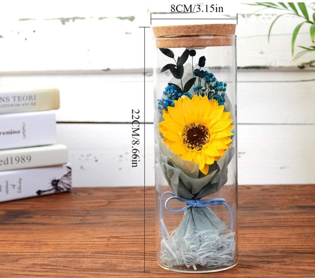 Flores Wyqsz Hermosa Eterna Girasol Recuerdos Flor Eterna Partido Del Hogar De La Decoracion De La Flor De Eterno Cubierta De Cristal Regalo Control Remoto Que Brilla Intensamente Flor Preservada Hogar Y
