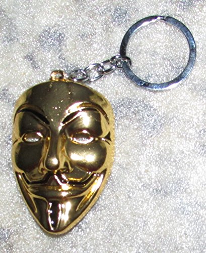 ANONYMOUS Guy MASK V for Vendetta Gold Color Metal KEY CHAIN Ring Keychain NEW