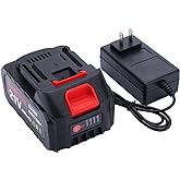 SHINTYOOL 21V Lithium Battery with Electric Quantity Display, 4.0 Ah Battery with Charger Adapter Led Indicator Compatible with Leaf Blower and Mini Saw