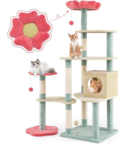 PETSITE 45" Flower Cat Tree - Multi-Level Cat Tower With Scratching Posts, Perch, Basket & Toys - View #6