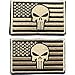 2 Pack Punisher Skull American USA Flag Velcro Patch Tactical Decorative Embroidered Badge Moral appliques (Tan)