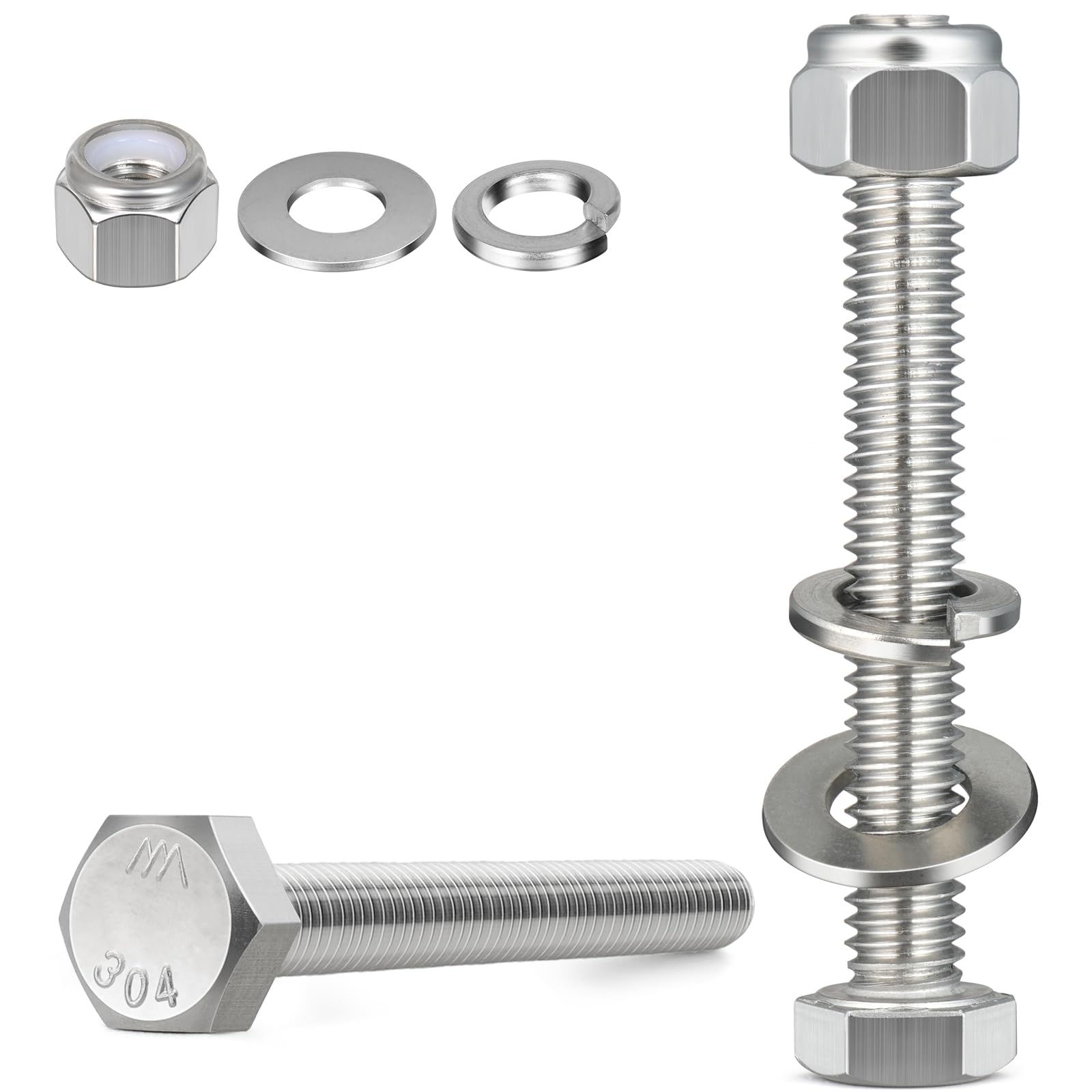 BNUOK (4 Sets) 3/8-16 x 4 Hex Head Screw Bolt,Lock