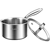 DELARLO Tri-Ply Stainless Steel 1 Quart Saucepan with Lid, Compatible With All Stove 600℉, Small Pots for Cooking, Fast Even Heats, Stainless Pot 1QT, Durable Sauce Pot, Saucepan with Lid