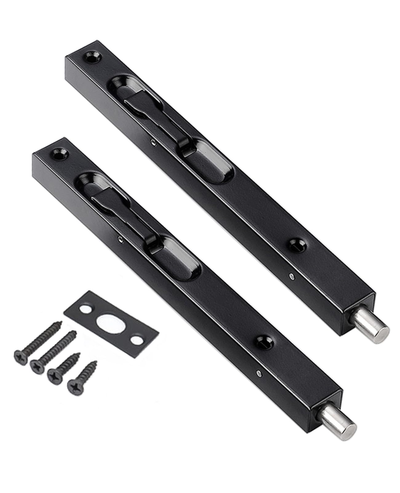 2 Pcs Door Flush Bolts,8 Inch Concealed Security Door Locks for French Doors,Composite Doors,Wood Doors,Double Doors,Dummy Doors,Metal Flush Latch Bolts with Hardwares (Black)