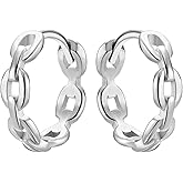 Dainty Chain Link Hoop Earrings for Women, Sterling Silver Simple Curb Huggie Earrings, Hypoallergenic Jewelry Gift for Her
